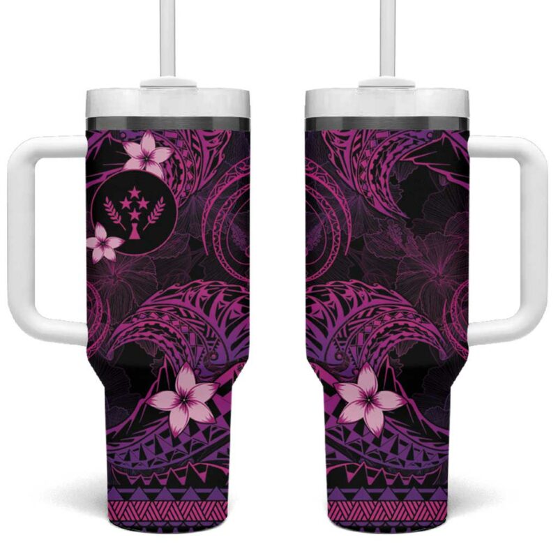 FSM Kosrae State Tribal Pink Custom Stanley Quencher 40oz Stainless Steel Tumbler With Handle - Threewoofs