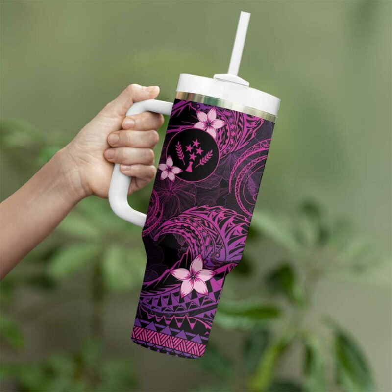 FSM Kosrae State Tribal Pink Custom Stanley Quencher 40oz Stainless Steel Tumbler With Handle - Threewoofs - Image 3