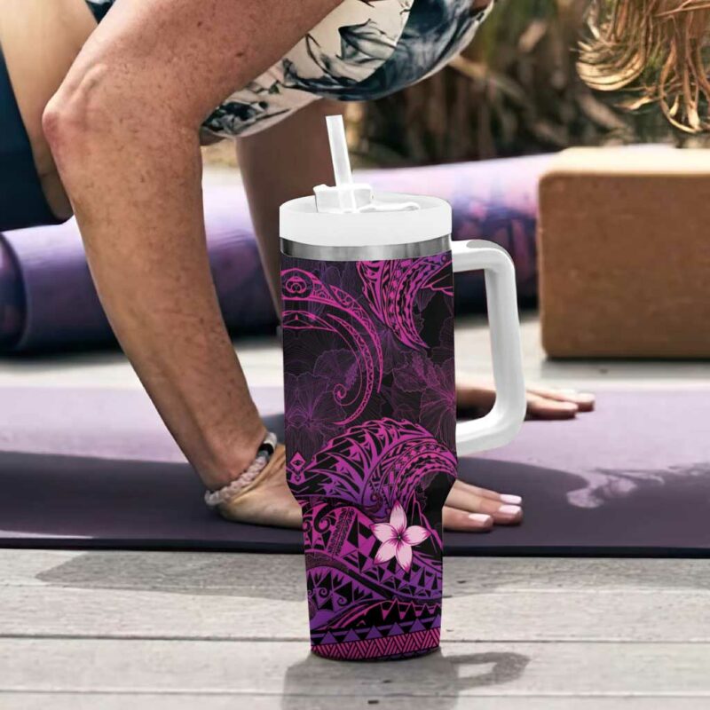 FSM Kosrae State Tribal Pink Custom Stanley Quencher 40oz Stainless Steel Tumbler With Handle - Threewoofs - Image 6
