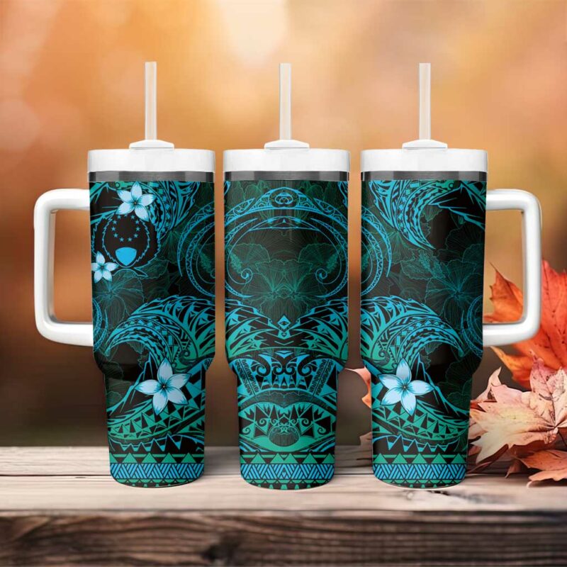 FSM Pohnpei State Tribal Ocean Custom Stanley Quencher 40oz Stainless Steel Tumbler With Handle - Threewoofs - Image 4