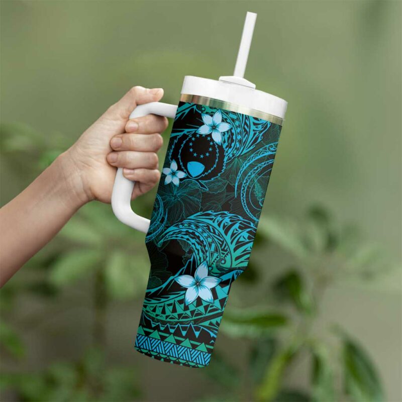 FSM Pohnpei State Tribal Ocean Custom Stanley Quencher 40oz Stainless Steel Tumbler With Handle - Threewoofs - Image 3