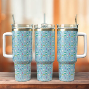 Funny Cute Teeth Custom Stanley Quencher 40oz Stainless Steel Tumbler With Handle - Threewoofs