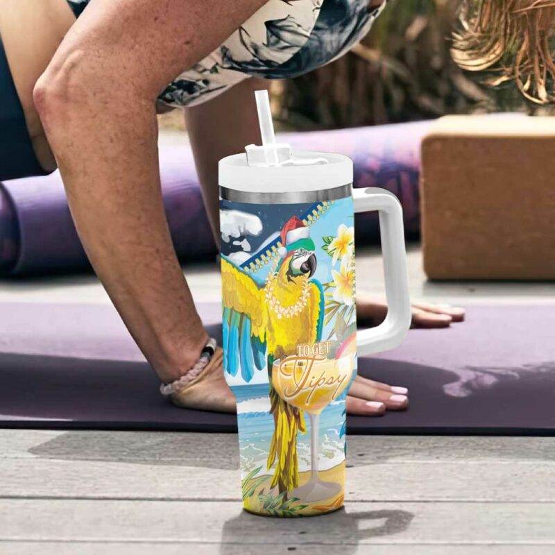 Funny Tropical Christmas Tis The Season To Get Tipsy Custom Stanley Quencher 40oz Stainless Steel Tumbler With Handle - Threewoofs - Image 6