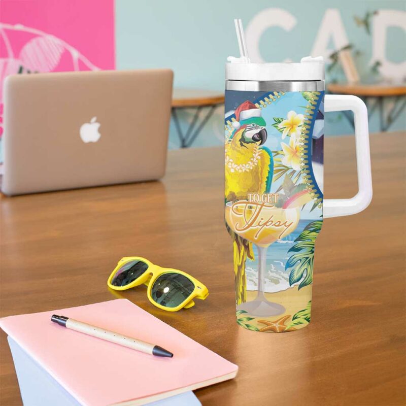 Funny Tropical Christmas Tis The Season To Get Tipsy Custom Stanley Quencher 40oz Stainless Steel Tumbler With Handle - Threewoofs - Image 5