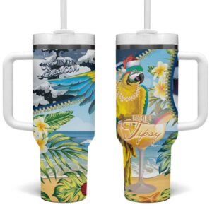 Funny Tropical Christmas Tis The Season To Get Tipsy Custom Stanley Quencher 40oz Stainless Steel Tumbler With Handle - Threewoofs