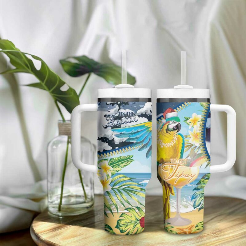 Funny Tropical Christmas Tis The Season To Get Tipsy Custom Stanley Quencher 40oz Stainless Steel Tumbler With Handle - Threewoofs - Image 9