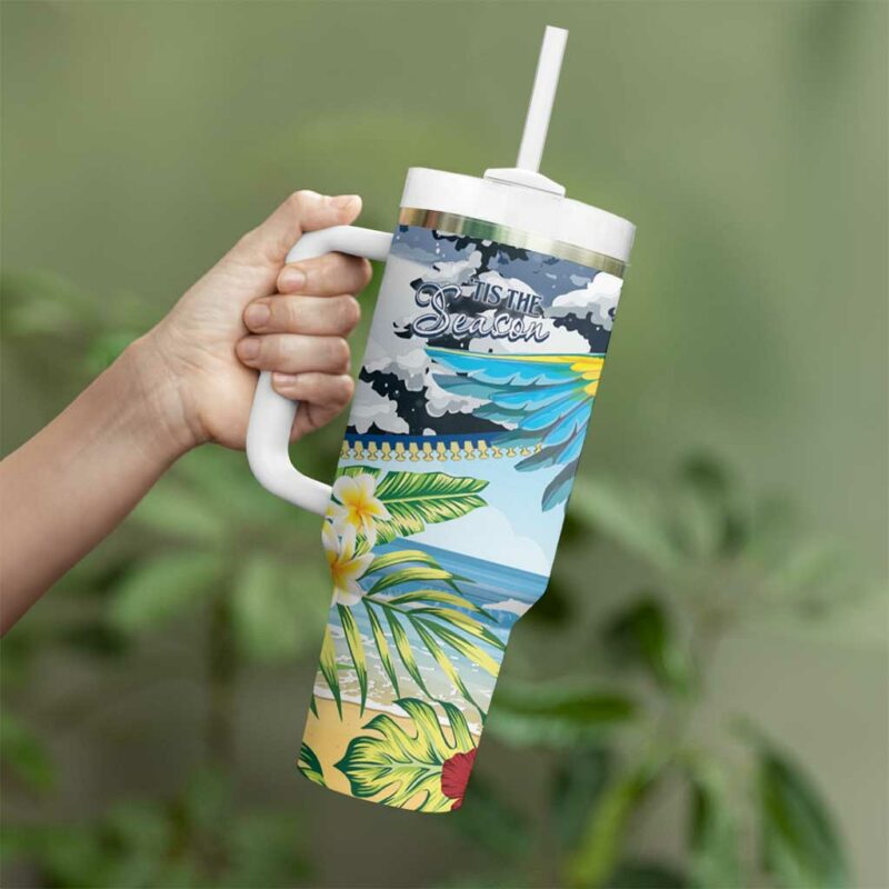 Funny Tropical Christmas Tis The Season To Get Tipsy Custom Stanley Quencher 40oz Stainless Steel Tumbler With Handle - Threewoofs - Image 3