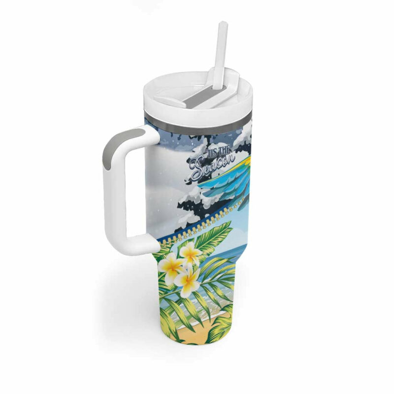 Funny Tropical Christmas Tis The Season To Get Tipsy Custom Stanley Quencher 40oz Stainless Steel Tumbler With Handle - Threewoofs - Image 2