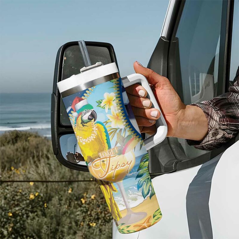 Funny Tropical Christmas Tis The Season To Get Tipsy Custom Stanley Quencher 40oz Stainless Steel Tumbler With Handle - Threewoofs - Image 7