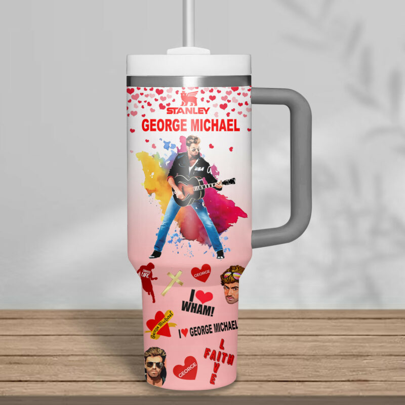 George Michael Music Custom Stanley Quencher 40oz Stainless Steel Tumbler With Handle - Threewoofs - Image 3