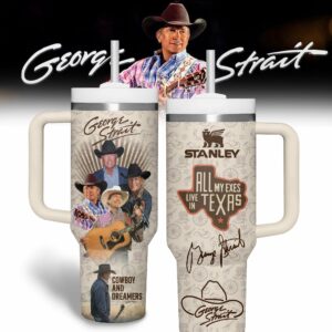 George Strait Music Custom Stanley Quencher 40oz Stainless Steel Tumbler With Handle - Threewoofs