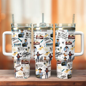 George Strait Music Custom Stanley Quencher 40oz Stainless Steel Tumbler With Handle - Threewoofs