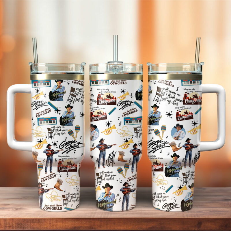 George Strait Music Custom Stanley Quencher 40oz Stainless Steel Tumbler With Handle - Threewoofs