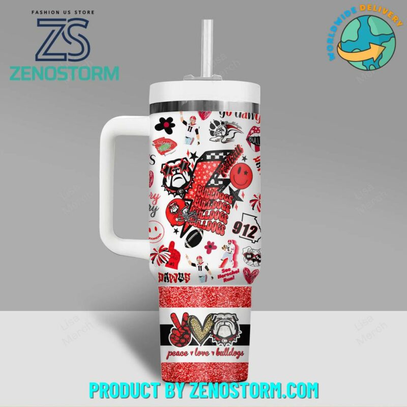 Georgia Bulldogs NCAA Custom Stanley Quencher 40oz Stainless Steel Tumbler With Handle - Threewoofs - Image 3