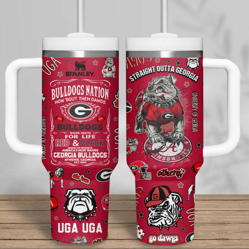 Georgia Bulldogs NCAA Sports Custom Stanley Quencher 40oz Stainless Steel Tumbler With Handle - Threewoofs - Image 7