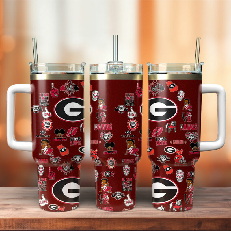 Georgia Bulldogs NCAA Sports Custom Stanley Quencher 40oz Stainless Steel Tumbler With Handle - Threewoofs