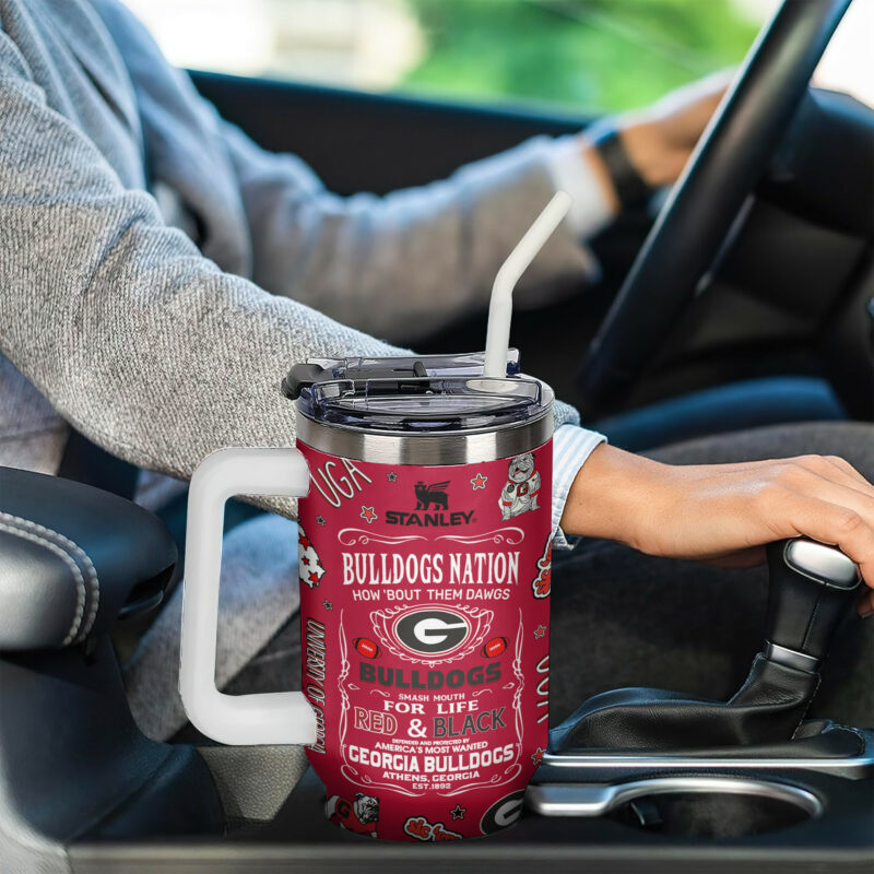 Georgia Bulldogs NCAA Sports Custom Stanley Quencher 40oz Stainless Steel Tumbler With Handle - Threewoofs - Image 4