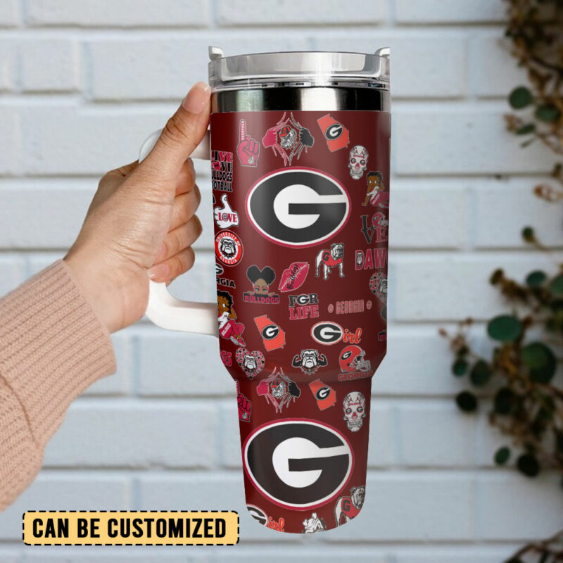 Georgia Bulldogs NCAA Sports Custom Stanley Quencher 40oz Stainless Steel Tumbler With Handle - Threewoofs - Image 3