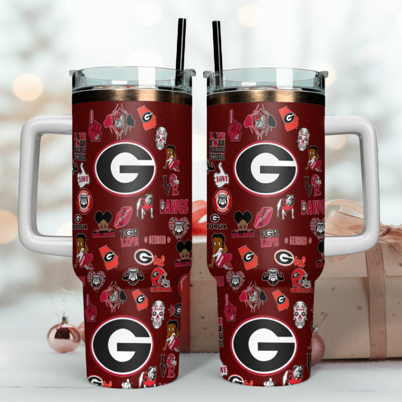 Georgia Bulldogs NCAA Sports Custom Stanley Quencher 40oz Stainless Steel Tumbler With Handle - Threewoofs - Image 4