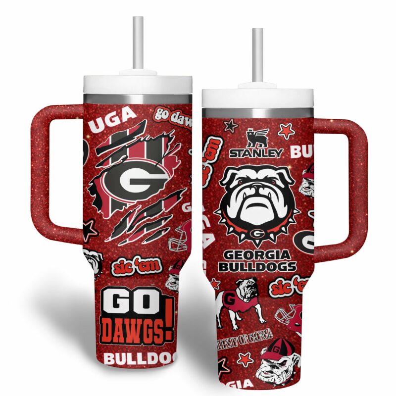 Georgia Bulldogs NCAA Sports Custom Stanley Quencher 40oz Stainless Steel Tumbler With Handle - Threewoofs - Image 4