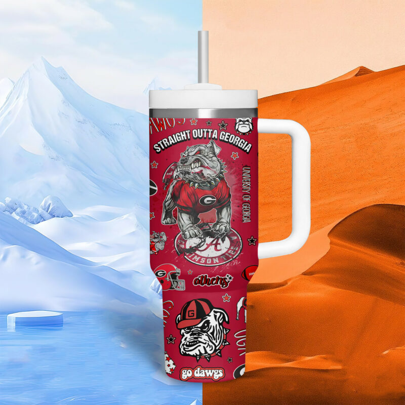 Georgia Bulldogs NCAA Sports Custom Stanley Quencher 40oz Stainless Steel Tumbler With Handle - Threewoofs - Image 5