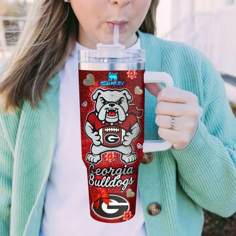 Georgia Bulldogs NCAA Sports Custom Stanley Quencher 40oz Stainless Steel Tumbler With Handle - Threewoofs - Image 3