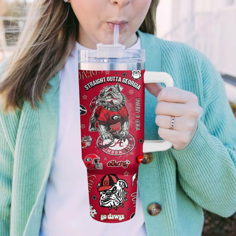 Georgia Bulldogs NCAA Sports Custom Stanley Quencher 40oz Stainless Steel Tumbler With Handle - Threewoofs - Image 3