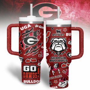 Georgia Bulldogs NCAA Sports Custom Stanley Quencher 40oz Stainless Steel Tumbler With Handle - Threewoofs