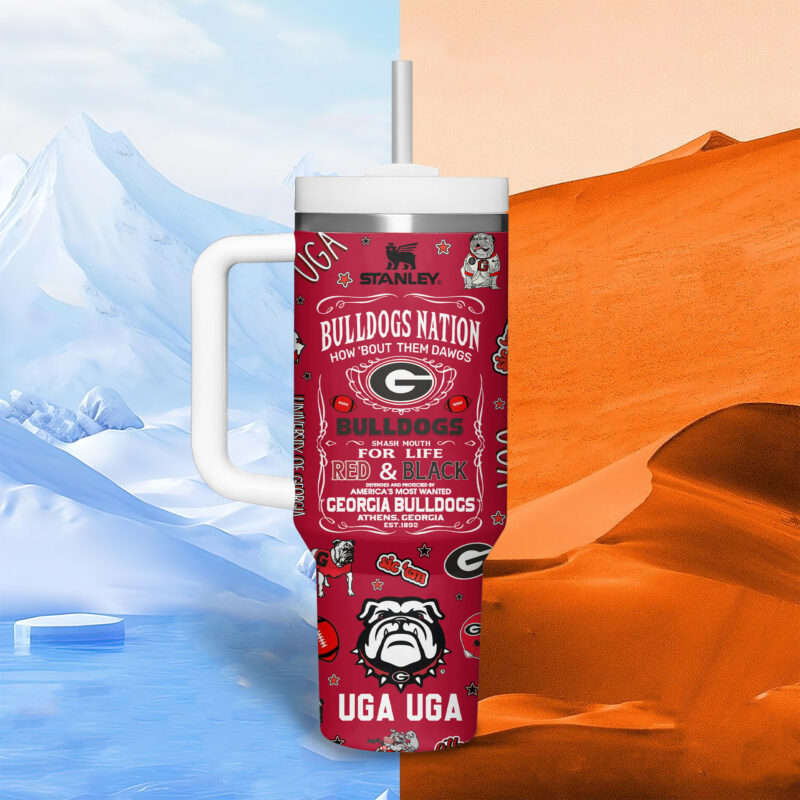 Georgia Bulldogs NCAA Sports Custom Stanley Quencher 40oz Stainless Steel Tumbler With Handle - Threewoofs - Image 6
