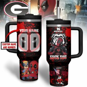 Georgia Bulldogs x Deadpool NCAA Custom Stanley Quencher 40oz Stainless Steel Tumbler With Handle - Threewoofs