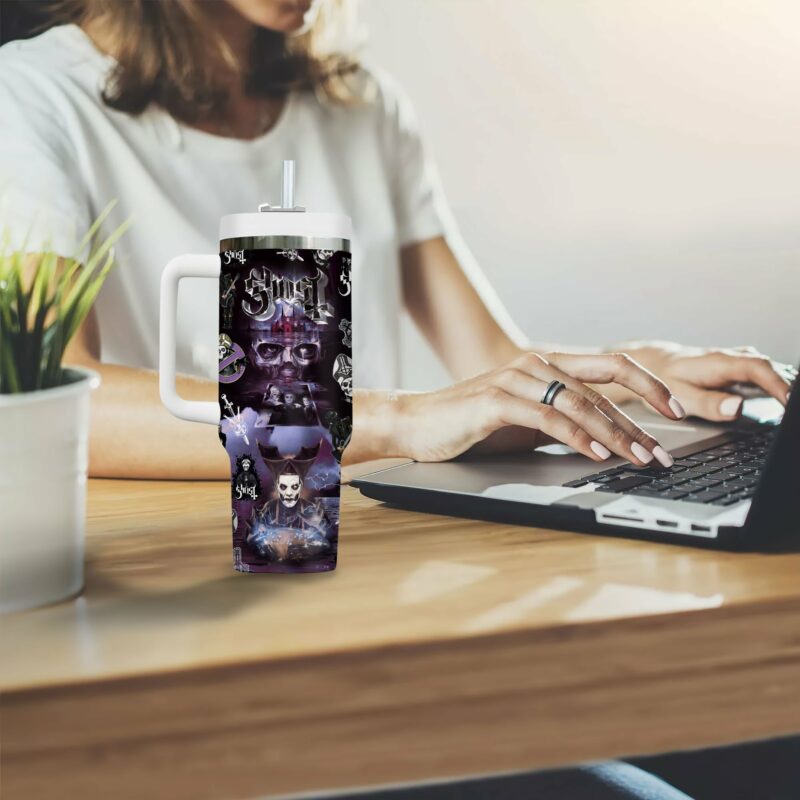 Ghost Music Custom Stanley Quencher 40oz Stainless Steel Tumbler With Handle - Threewoofs - Image 5