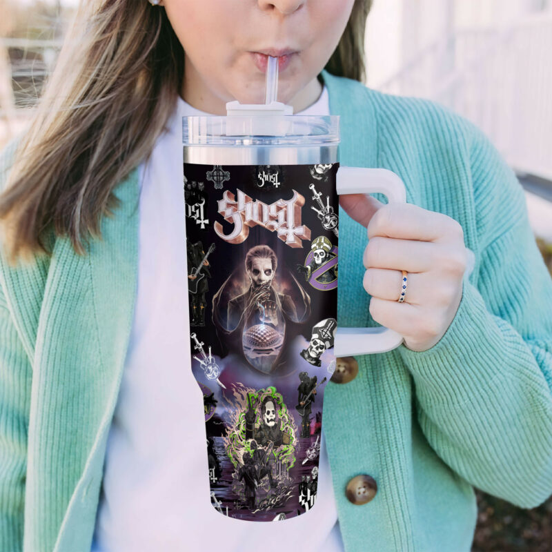 Ghost Music Custom Stanley Quencher 40oz Stainless Steel Tumbler With Handle - Threewoofs - Image 6