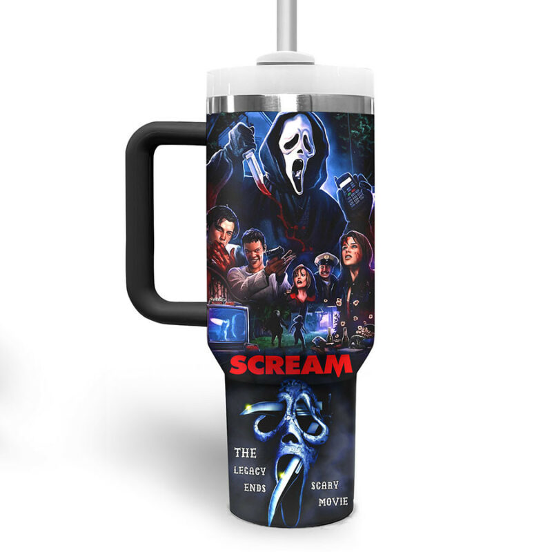 Ghostface Scream Movies Custom Stanley Quencher 40oz Stainless Steel Tumbler With Handle - Threewoofs - Image 3