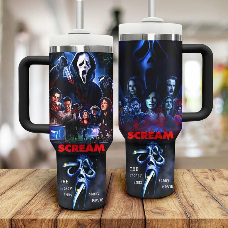 Ghostface Scream Movies Custom Stanley Quencher 40oz Stainless Steel Tumbler With Handle - Threewoofs - Image 2