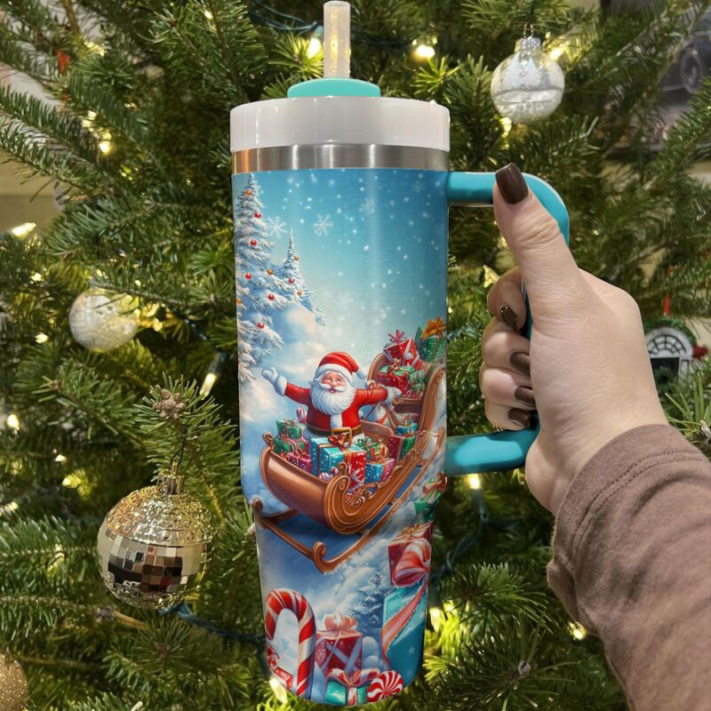 Gift From Santa Christmas Custom Stanley Quencher 40oz Stainless Steel Tumbler With Handle - Threewoofs - Image 2