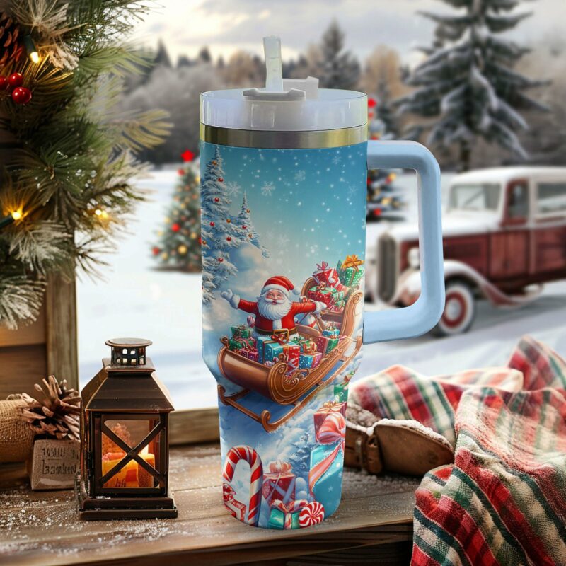 Gift From Santa Christmas Custom Stanley Quencher 40oz Stainless Steel Tumbler With Handle - Threewoofs - Image 3
