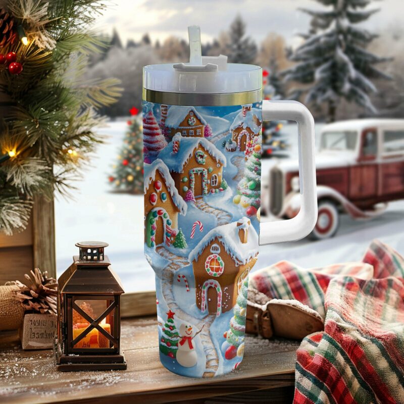 Ginger Village Christmas Custom Stanley Quencher 40oz Stainless Steel Tumbler With Handle - Threewoofs - Image 2