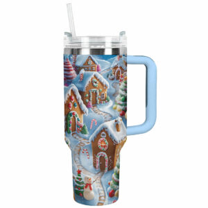 Ginger Village Christmas Custom Stanley Quencher 40oz Stainless Steel Tumbler With Handle - Threewoofs