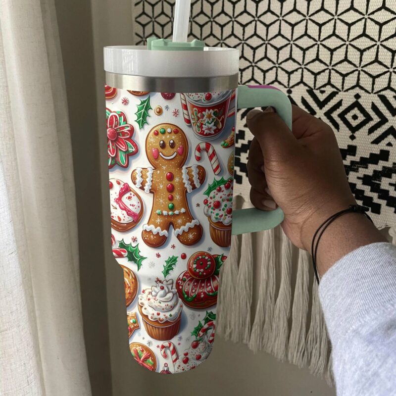 Gingerbread Man Christmas Custom Stanley Quencher 40oz Stainless Steel Tumbler With Handle - Threewoofs - Image 3