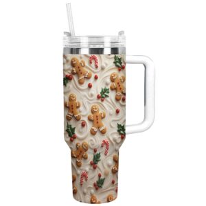 Gingerbread Man Christmas Custom Stanley Quencher 40oz Stainless Steel Tumbler With Handle - Threewoofs