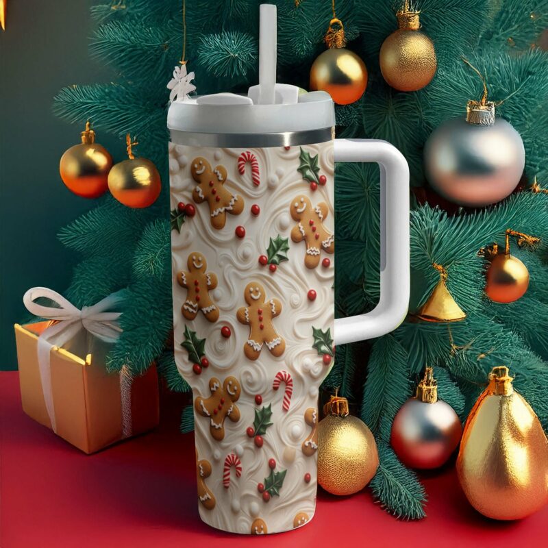Gingerbread Man Christmas Custom Stanley Quencher 40oz Stainless Steel Tumbler With Handle - Threewoofs - Image 2
