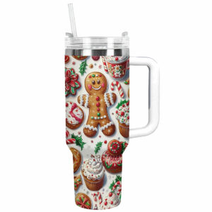 Gingerbread Man Christmas Custom Stanley Quencher 40oz Stainless Steel Tumbler With Handle - Threewoofs