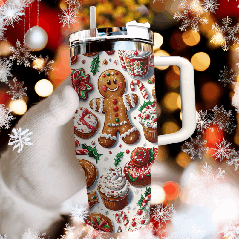 Gingerbread Man Christmas Custom Stanley Quencher 40oz Stainless Steel Tumbler With Handle - Threewoofs - Image 2