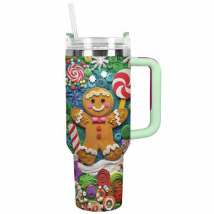 Gingerbread Man Christmas Custom Stanley Quencher 40oz Stainless Steel Tumbler With Handle - Threewoofs
