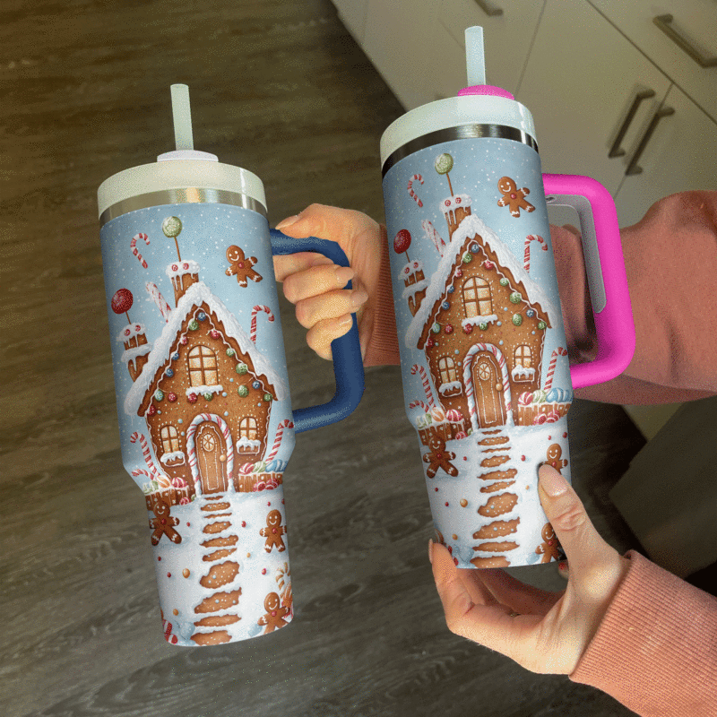 Gingerbread Wonderland Christmas Custom Stanley Quencher 40oz Stainless Steel Tumbler With Handle - Threewoofs - Image 3