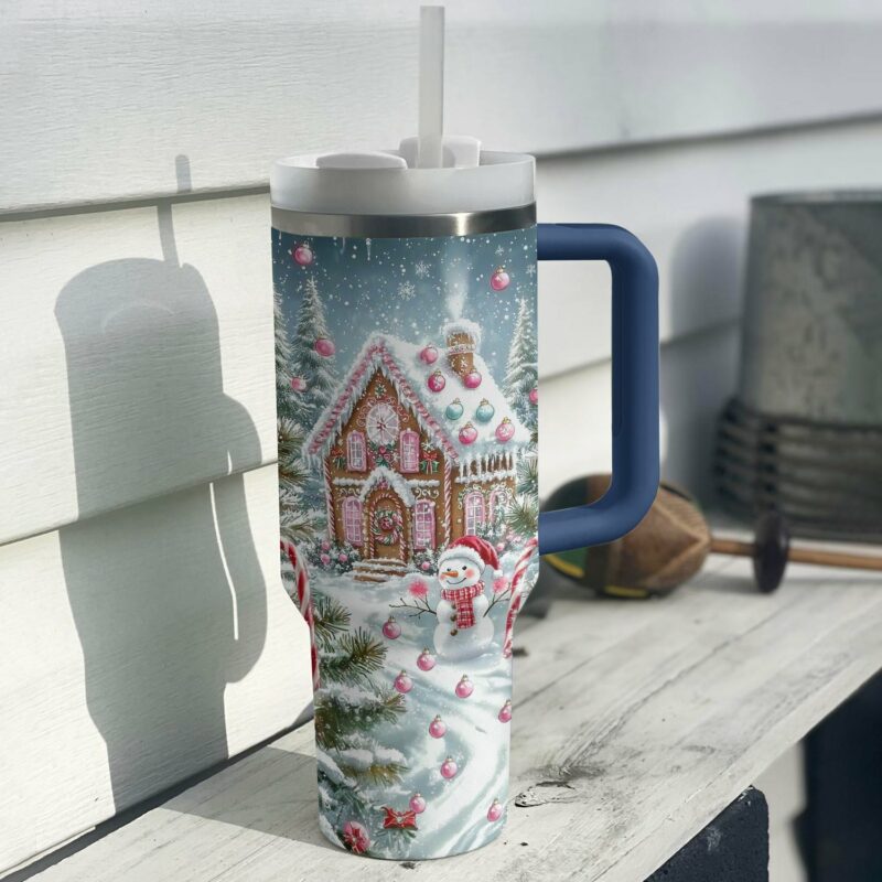 Gingerbread Wonderland Christmas Custom Stanley Quencher 40oz Stainless Steel Tumbler With Handle - Threewoofs - Image 2