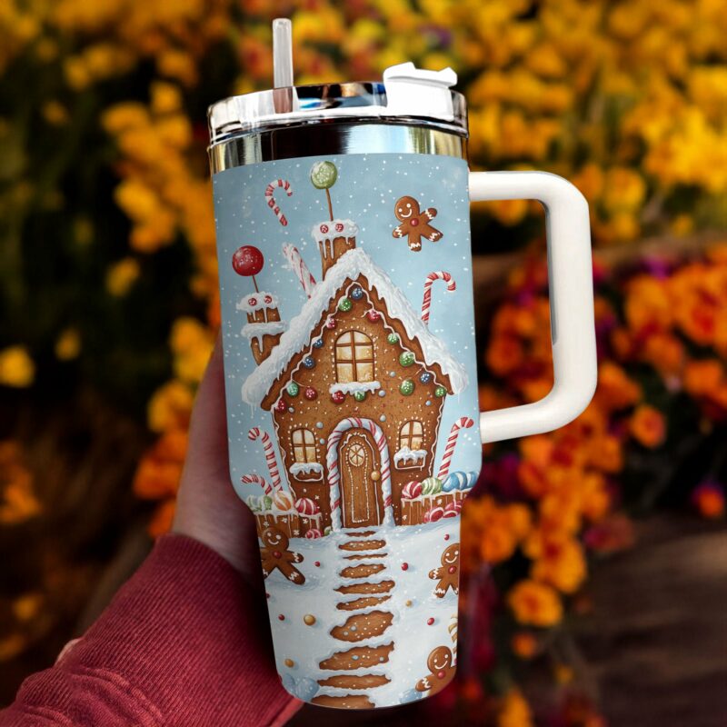 Gingerbread Wonderland Christmas Custom Stanley Quencher 40oz Stainless Steel Tumbler With Handle - Threewoofs - Image 2