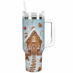 Gingerbread Wonderland Christmas Custom Stanley Quencher 40oz Stainless Steel Tumbler With Handle - Threewoofs