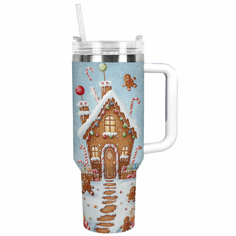 Gingerbread Wonderland Christmas Custom Stanley Quencher 40oz Stainless Steel Tumbler With Handle - Threewoofs