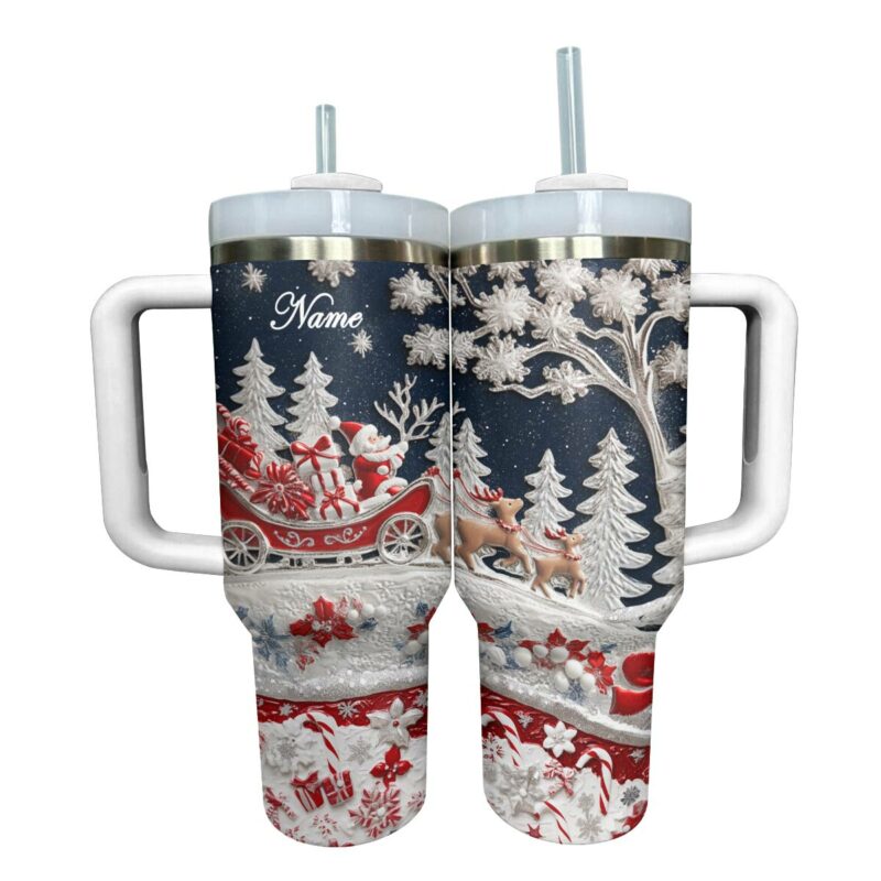 Glossy Tumbler Delightful Santa Christmas Custom Stanley Quencher 40oz Stainless Steel Tumbler With Handle - Threewoofs - Image 3